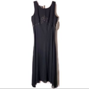DONNA MORGAN Black Sleeveless Midi Length Party Dress w/Shark Bite Hem Size 8